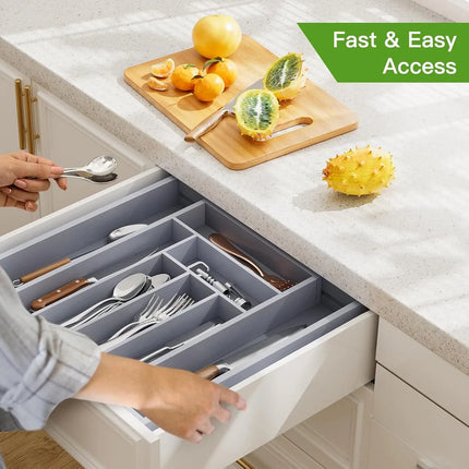 Organizador De Cubiertos De Madera Bamboo Calidad Gris
