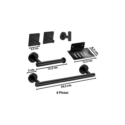 Set Accesorios Baño Juego 6 Piezas Acero Inoxidable Negro