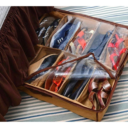 Zapatera De Tela  Bajo Cama Organizador Zapatos Beige Con Ribete Marrón