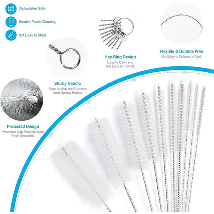 Limpia Bombilla Cepillo Acero Inoxidable Pack X10