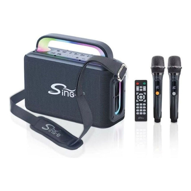 Parlante Bluetooth Karaoke Con Micrófonos Y Luces 12000mah. Negro
