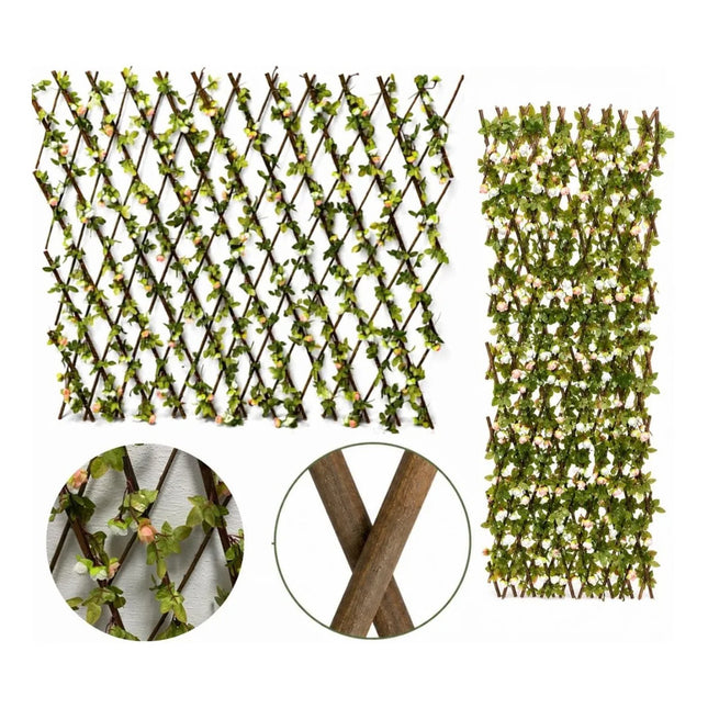Cerco Madera Extensible Flores Artificiales 3mts Cfl00088 Verde