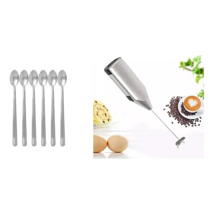 Cucharas De Capuchino Set X 6 Acero Inox + Batidor Cafe  Plateado Plateado