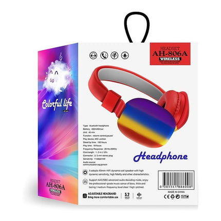 Auricular Inalámbrico Bluetooth Radio Fm Microsd Arcoiris Varios