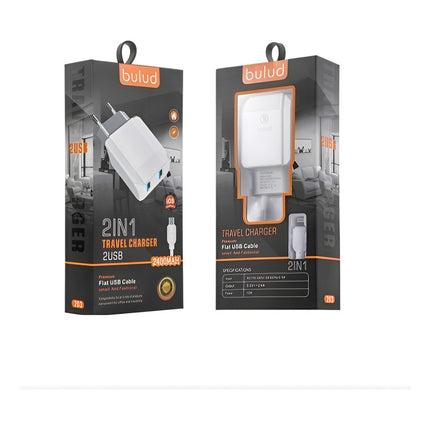 Cargador Usb Pared + Cable Compatible Con  iPhone  2 Usb Blanco