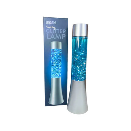 Lámpara Lava Glitter De 30 Cm Base Plateada Y Líquido Azul Azul