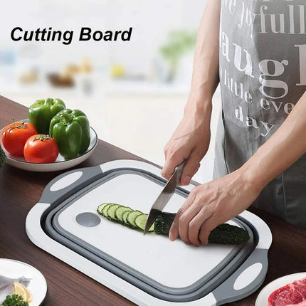 Tabla De Cortar Plegable, Con Bandeja De Plástico Y Silicona Gris Y Blanco