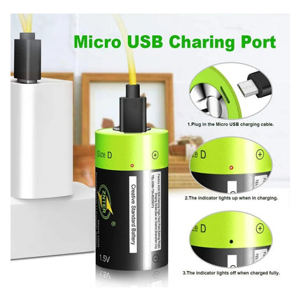 Pack 2 Pilas Tipo D Recargables Micro Usb 4000mah