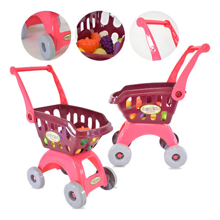 Juego Carro De Supermercado Con Frutas Y Verduras Rosado Rosado