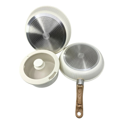 Juego De Ollas Antiadherente 9 Piezas Con Mango Removible Beige