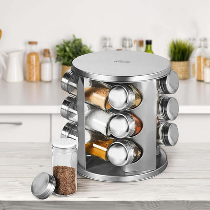 Especiero Giratorio 9 Frascos Vidrio Y Acero Inox.