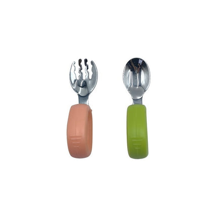 Cubiertos Infantiles X2 De Metal Mango Anatómico De Silicona