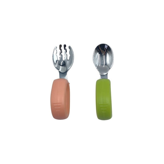 Cubiertos Infantiles X2 De Metal Mango Anatómico De Silicona