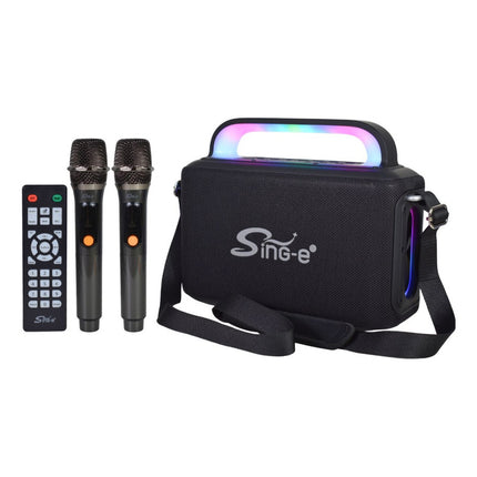 Parlante Bluetooth Karaoke Con Micrófonos Y Luces 12000mah. Negro