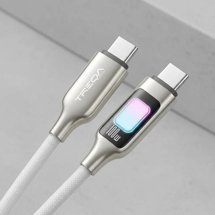 Cable De Carga Rapida Aluminio + Tejido Tela C A C Luz Led Blanco