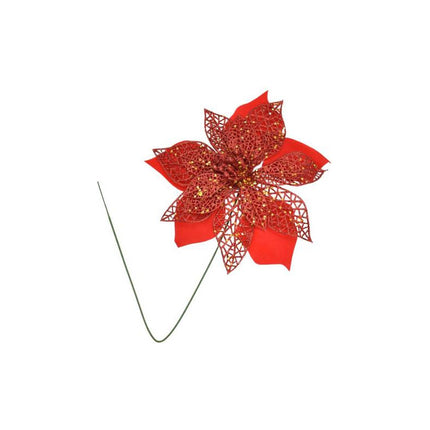 Adorno De Navidad Flor Roja Con Tallo 22cm Ccm00475 V
