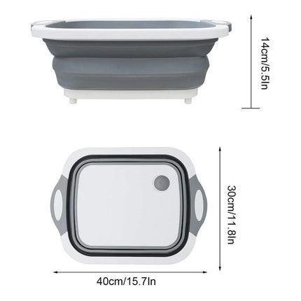 Tabla De Cortar Plegable, Con Bandeja De Plástico Y Silicona Gris Y Blanco