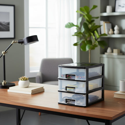 Organizador De Plástico Con 3 Cajones 25 X 34 X 32 Cm Negro