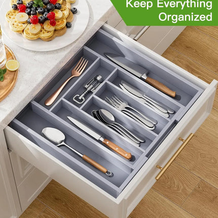 Organizador De Cubiertos De Madera Bamboo Calidad Gris