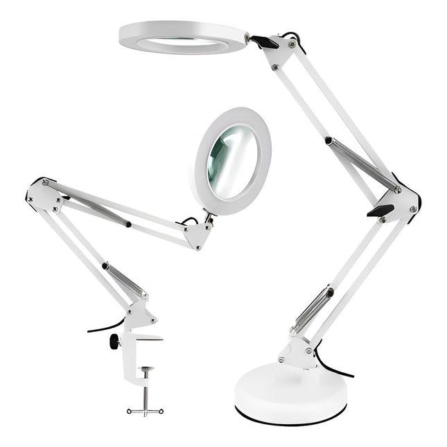 Lampara Led De Mesa Con Lupa Brazo Prensa Y Base  Blanco Frío