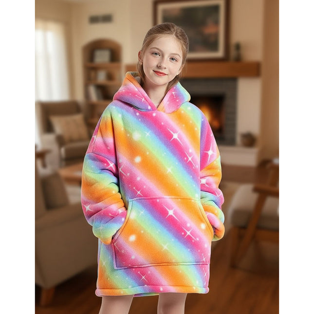 Manta Buzo Capucha Bolsillo Infantil Arcoiris  Tela Polar. Dorado