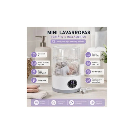Mini Lavarropas Portátil Recargable 1L - 15W