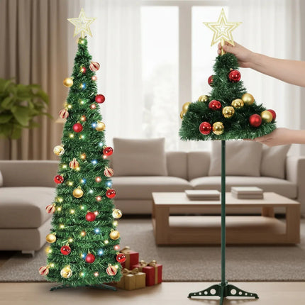 Arbol De Navidad Autoarmable Con Decoracion Luces Y Puntero X