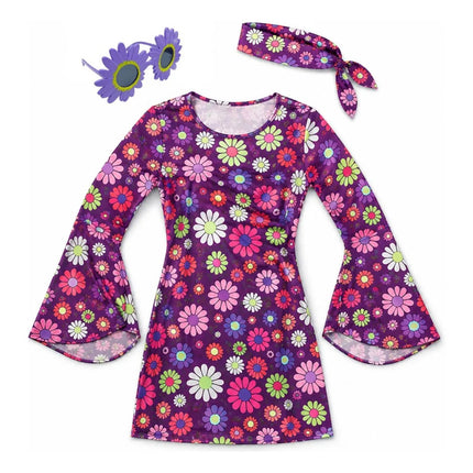 Disfraz Para Adulto Vestido Retro  Nostalgia Con Accesorios Floreado M