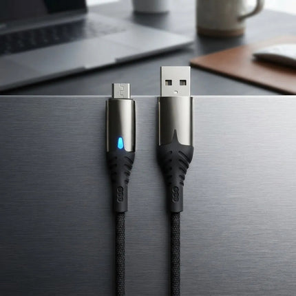 Cable Reforzado De Carga Rapido Con Led Miro Usb Negro