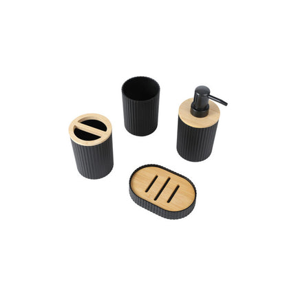 Set De Baño Ranurado Bamboo 4 Piezas Negro Negro