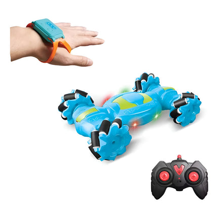 Auto C/control Remoto Y De Mano Stunt Car Celeste Stunt