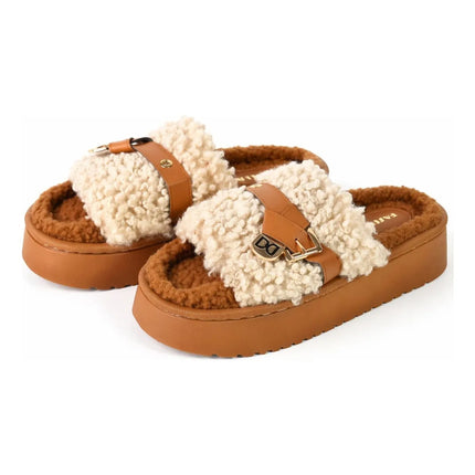 Pantuflas De Corderito Con Plataforma Cgs00786/7/8 Beige 36