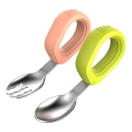 Cubiertos Infantiles X2 De Metal Mango Anatómico De Silicona