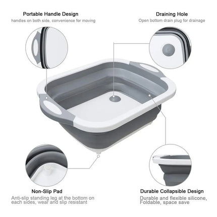 Tabla De Cortar Plegable, Con Bandeja De Plástico Y Silicona Gris Y Blanco