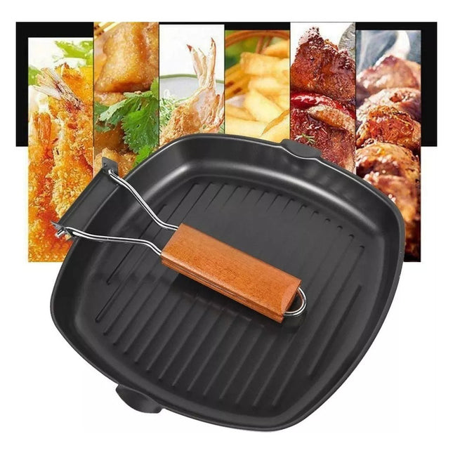 Sarten Plancha Bifera Grill Antiadherente, Ollas Asador 28cm Negro