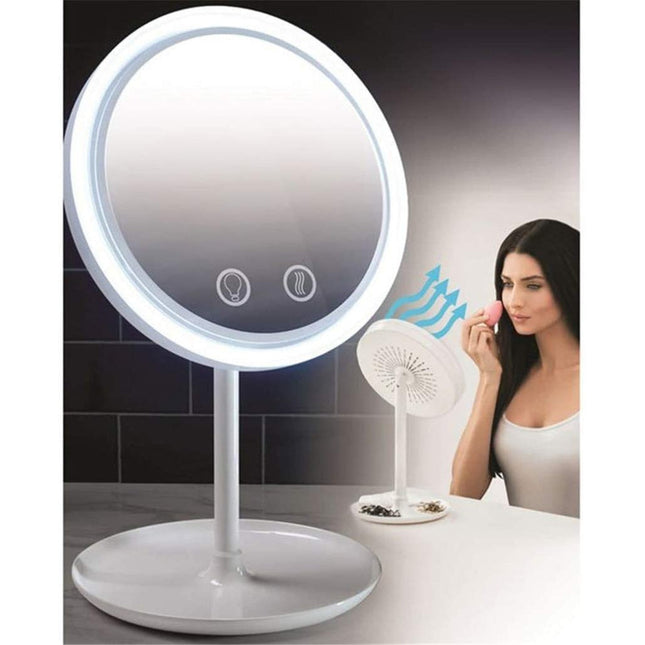 Espejo Maquillaje Con  Ventilador Y Luz Led / Aumento