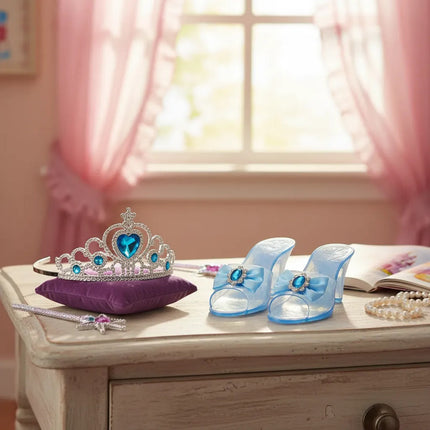 Set Infantil De Princesa Corona Con Zapatos Juguete Celeste