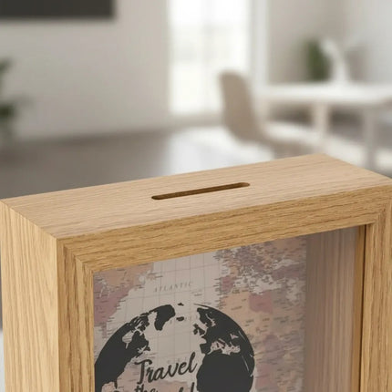 Alcancía Caja De Madera Diseño Viajero Cgf01172 Madera