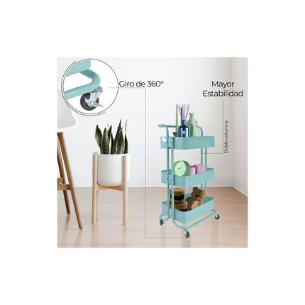 Organizador Auxiliar 3 Niveles Carrito  Vintage Con Ruedas