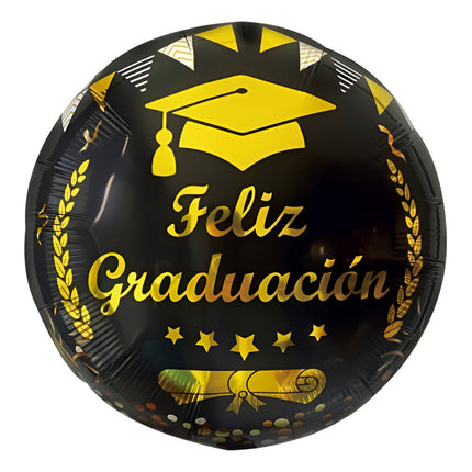 Globo Redondo 45 Cm Feliz Graduacion Negro