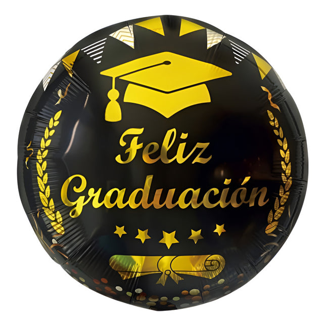 Globo Redondo 45 Cm Feliz Graduacion Negro