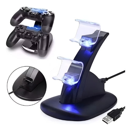 Cargador Controles Compatible  Para P4 Joystick  Base Doble Negro