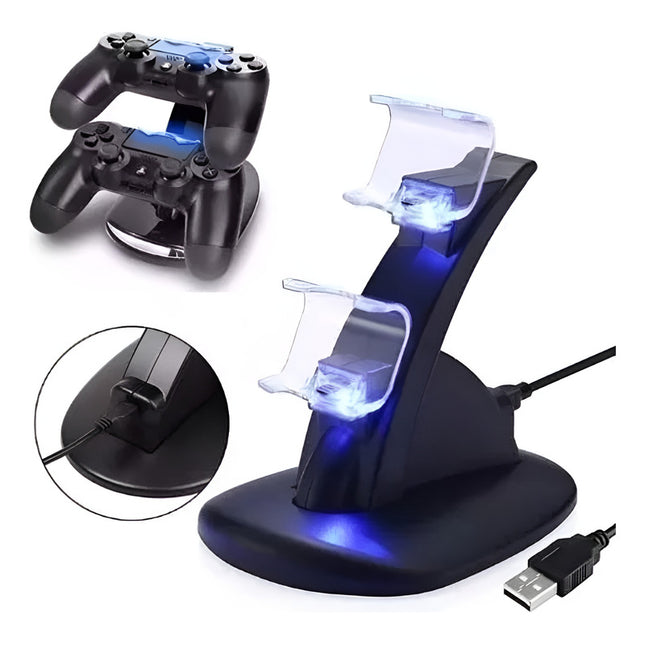 Cargador Controles Compatible  Para P4 Joystick  Base Doble Negro