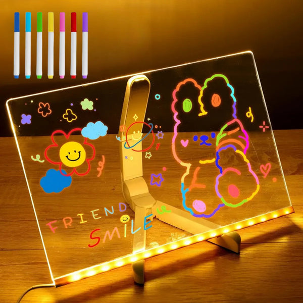 Pizarra Led Mágica Para Dibujar 20x20cm + Lapices De Colores V