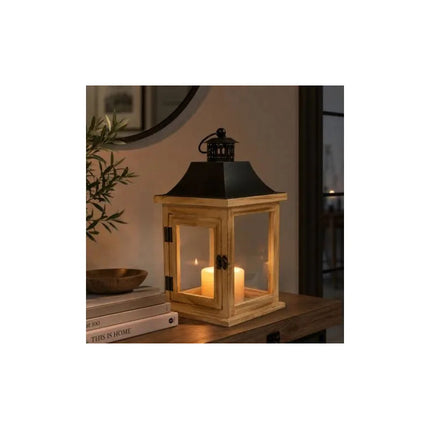 Farol Decorativo Rústico De Madera Y Metal Cgf01264 Marrón