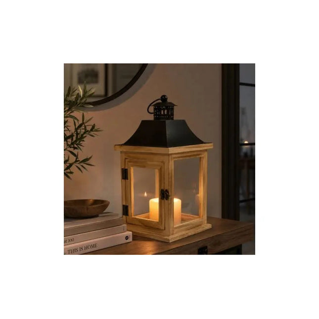 Farol Decorativo Rústico De Madera Y Metal Cgf01264 Marrón