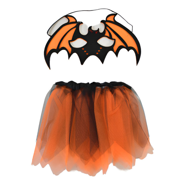Disfraz De Niña Para Halloween Antifaz Y Pollera Negro Y Naranja Unico