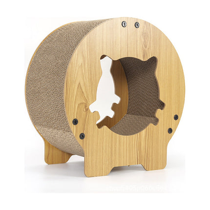 Casa De Gatos En Mdf Con Rascador Redonda Marrón