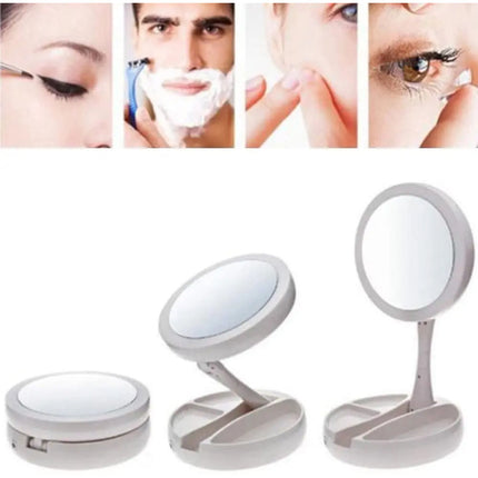 Espejo Redondo Luz Led Maquillaje Doble Plegable