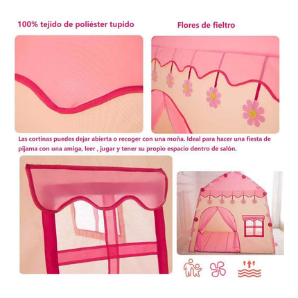 Carpa Casita Para Niños Rosada Con Flores Rosado
